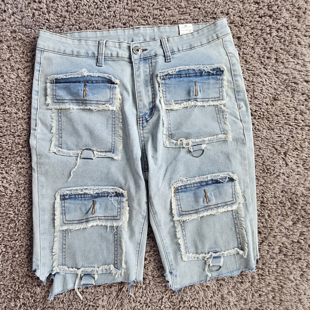 Source Unknown Light Blue Distressed Jean Shorts